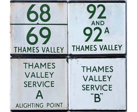 Selection (4) of London Transport bus stop enamel E-PLATES for Thames Valley routes 68/69, 92 &amp; 92A, Service A Alighting 