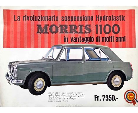 Mid-1960s British Motor Corporation (BMC) POSTER for the Morris 1100, the then revolutionary new car with transverse engine a