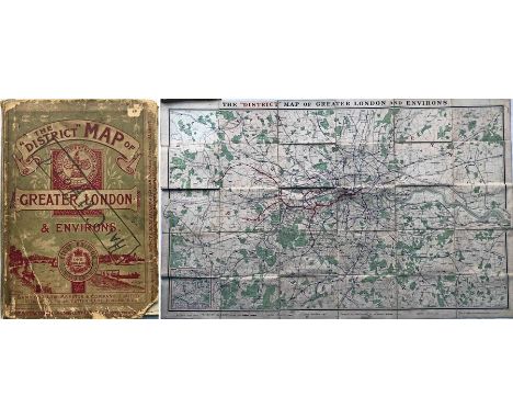 1902 'District [Railway] MAP of Greater London &amp; Environs', 1st edition. Shows the first tube railways (C&amp;SLR &amp; C