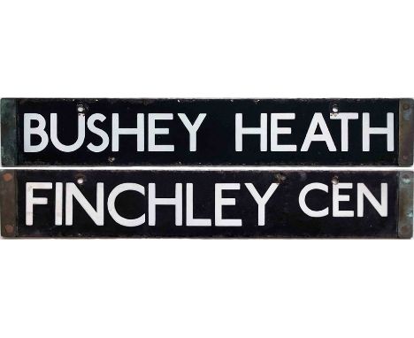 London Underground 38-Tube Stock enamel CAB DESTINATION PLATE for Bushey Heath / Finchley Cen on the Northern Line. Bushey He