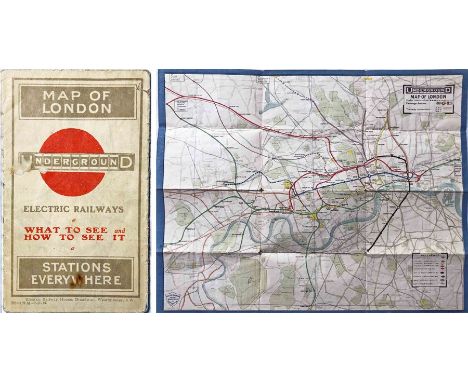 1913 London Underground POCKET MAP 'What to See &amp; How to See it. Stations everywhere'. This is the uncommon issue with pr