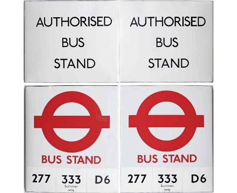 Pair of unusual London Transport BUS STOP FLAGS, both for use at Bus Stands where buses laid over out of service. The first i
