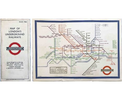 1933 first edition of the H.C. Beck London Underground diagrammatic card POCKET MAP with the famous cover slogan "A new desig