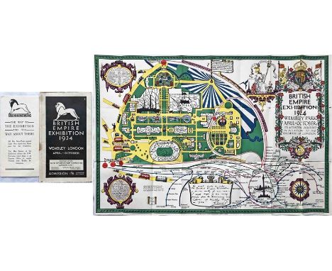 Pair of 1924 British Empire Exhibition at Wembley fold-out GUIDES, the first is the BEE official guide with a map designed by