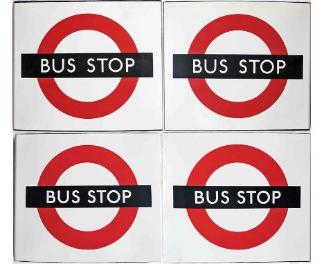Pair of London Transport enamel BUS STOP FLAGS, both compulsory, the first a 1950s/60s bullseye type and the second a 1970s r