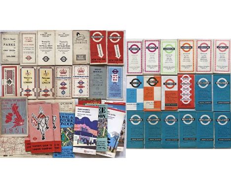 Quantity (50+) of London Transport etc POCKET MAPS &amp; LEAFLETS from 1930s to recently. Includes LCC Tramways 'Parks &amp; 