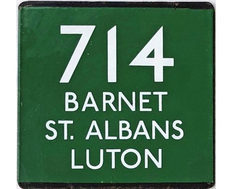 London Transport coach stop enamel E-PLATE for Green Line route 714 destinated Barnet, St Albans, Luton. Records show that th