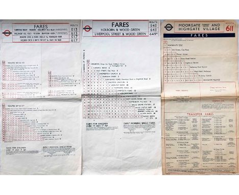 Trio of London Transport TROLLEYBUS FARECHARTS, single-sided, paper issues comprising routes 513/613/517/617 dated May 1960, 