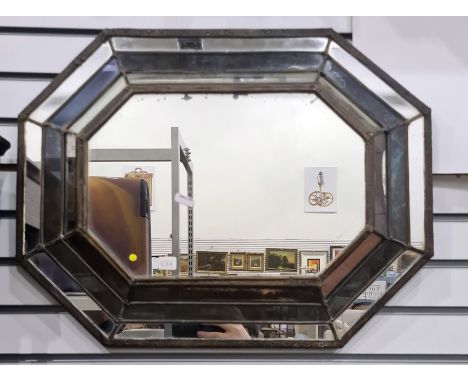 Wall mirror of elongated octagonal form in multi plate mirrored frame, probably early 20th century Condition ReportMirror is 