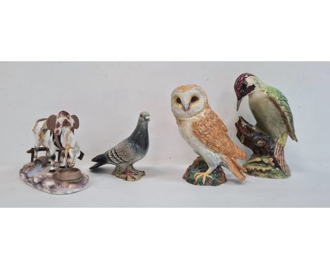 Three various Beswick ceramic model birds&nbsp;to include a woodpecker, an owl and a wood pigeon and&nbsp;a Meissen pottery m