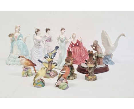 Five various Coalport figures of ladies in evening dresses, to include Mary Antoinette sculptured by John Bromley, Madeleine 
