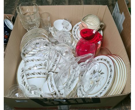 Royal Worcester 'Bernina' part service to include meat plates, side plates, fish plates, etc and glassware (1 box) 
