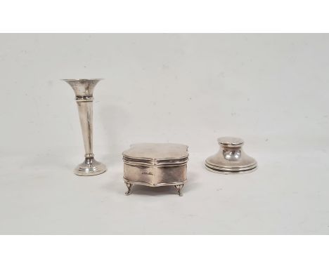 1920's silver-mounted inkwell of plain form, Birmingham 1924, a silver-mounted trinket box/jewellery box, shield-shaped on ca