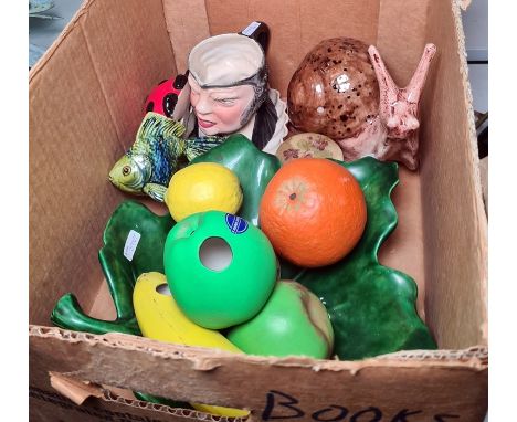 Small quantity of artificial fruit, a large ceramic snail and other items 