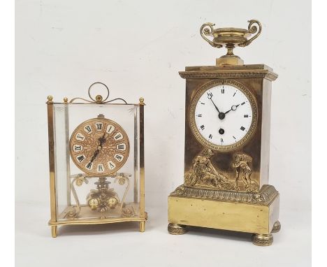 Kundo Kieminer Bergfell gilt metal and glass mantel clock, 20cm high approx and another brass mantel clock with urn-shaped fi