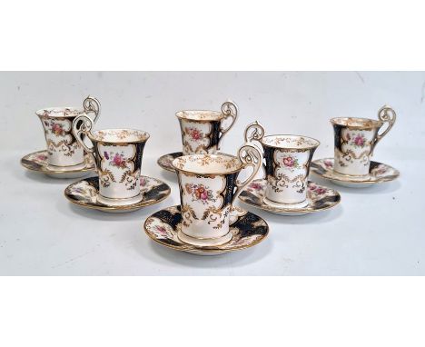 Set of six Coalport cups and saucers, midnight blue and floral decorated with gilt  highlights numbered to base Y 4307 (6) Co