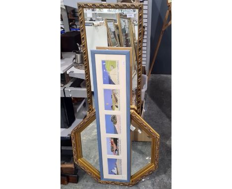 Rectangular mirror, an octagonal mirror and a modern print of scenes of Suffolk (3) 