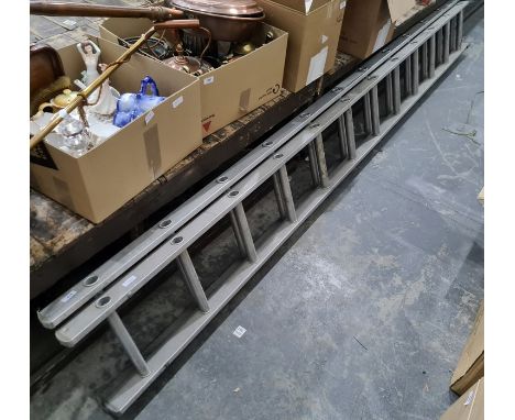 Two-part aluminium ladder of 3m extending to 5m and a five-rung aluminium stepladder with platform height of 1.6m 