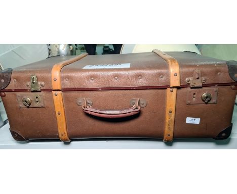 Vintage bamboo-bound suitcase and two smaller inside 
