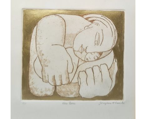 Josephine McCormick Artist's proof colour print on a gilt ground"New Born", signed in pencil, 18cm square 