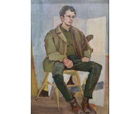 D Moira Wyatt (20th century school - Camberwell School of Art) Oil on board"Contemplation", labelled verso, 44.5cm x 30.5cm C