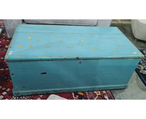 Blue painted pine trunk with plinth base, 101cm x 41.5cm