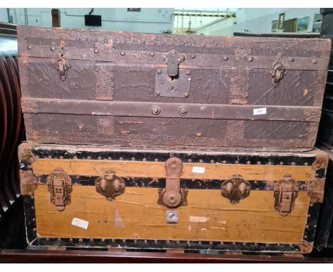 Two vintage trunks, the smaller with Shaw Savill Line of Durban labels (2) Condition Report87 x 47 x 32 and 92 x 52 x 34 (WDH