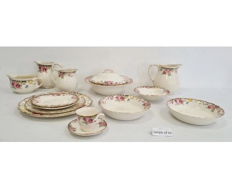 Royal Doulton pottery part tea and dinner service 'English Rose' pattern, no.D6071, comprising two tureens and covers, bowls,