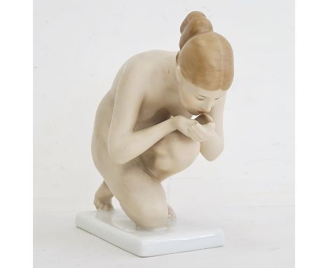 Rosenthal tinted bisque kneeling porcelain figure of a female nude, 16.5cm long