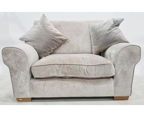 Three-seater sofa and wide armchair in pale silver upholstery (2) 