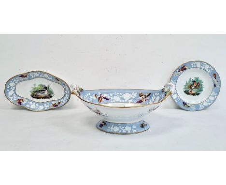 Two 19th century Spode Ornithological porcelain plates in Red Start and Goosander, circa 1820, pattern no. 1979 and a two-han