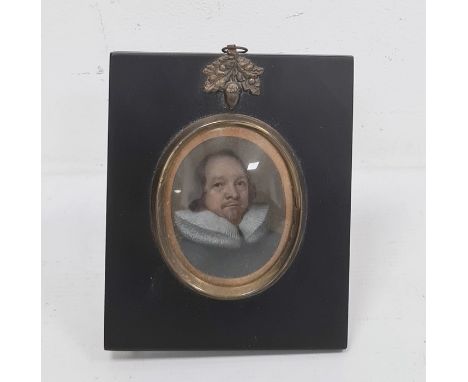 Dutch school (circa 1690/1720)Oval portrait miniature on ivory Head and shoulders portrait of a gentleman in ruff, possibly b