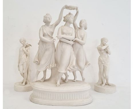 19th century white parian ware Copeland-style model of The Three Graces, on platform base, 40cm high and a pair of 19th centu