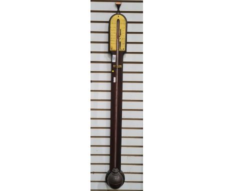 18th century mahogany stick barometer, engraved brass dial inscribed 'Martin, London', 90cm 