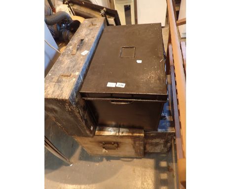 Metal luggage trunk and a large wooden box