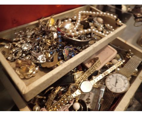 Box of costume jewellery and watches