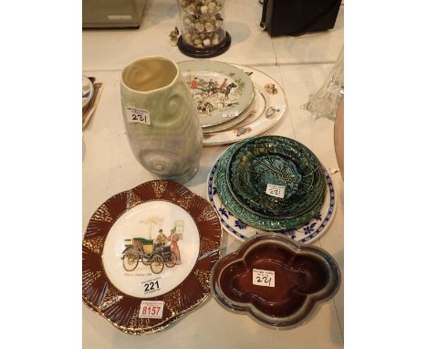 Antique hunting scene plates and other ceramics including Sylvac and Shelley 