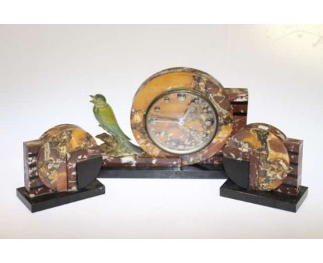 Marble clock garniture in Art Deco taste