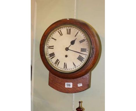 Small 19th Century oak cased single fusee drop-dial wall clock
