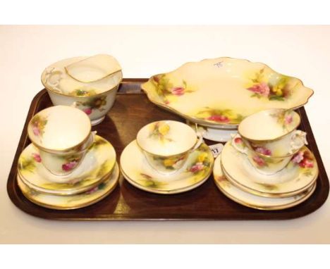 Royal Worcester rose painted tea set with cake tazza (seventeen pieces)