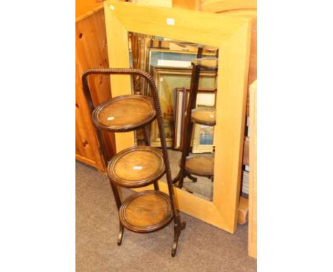 Oak three tier folding cakestand and contemporary light oak framed mirror (2)