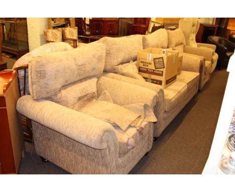 Three piece light brown fabric lounge suite
