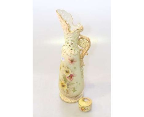 Grainger Worcester floral painted ewer and a Royal Worcester trinket box (2)