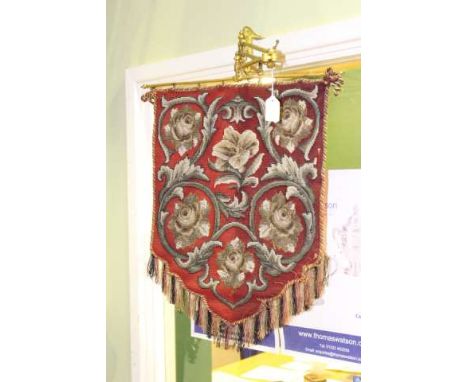 Ornate brass and beadwork banner style firescreen