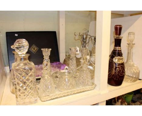 Edinburgh crystal bowls, glass decanters, trinket set, pair of glass table lamps, etc