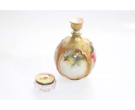 Royal Worcester bulbous vase with moulded panels, painted with roses, together with matched lidded toilet jar (2)