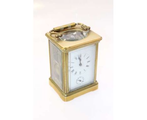 Brass-cased carriage clock with subsidiary hours