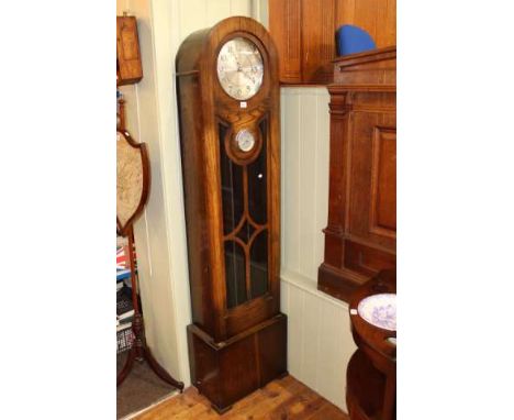 Art Deco oak longcase clock with inset barometer