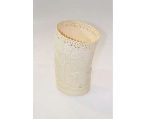 1930's carved ivory tusk-section vase bears inscribed date 1936