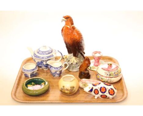 Beswick Golden Eagle decanter, small decanter, Moorcroft ashtray, Worcester blush vase, Maling trinkets, Royal Crown Derby pa